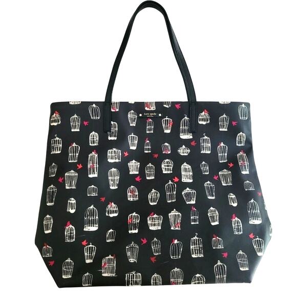 Kate Spade New York Handbags - Kate Spade Jade Drive Bon Birdcage Tote Bag Novelty Print Black White Kitschy
